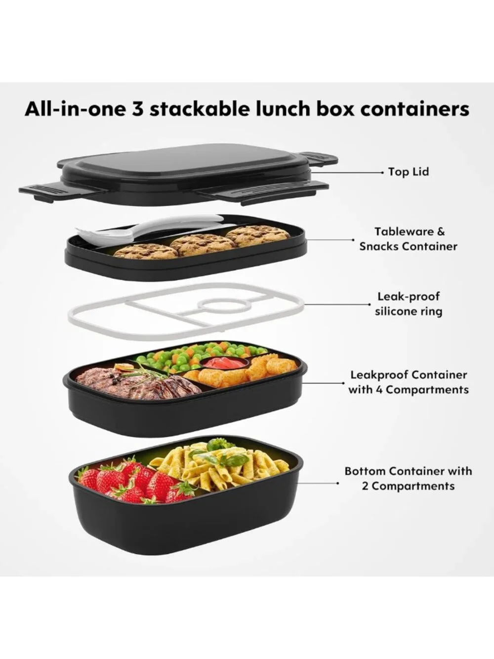 Versatile Bento Box for Adults - 8 Compartment Lunch Container, Microwave